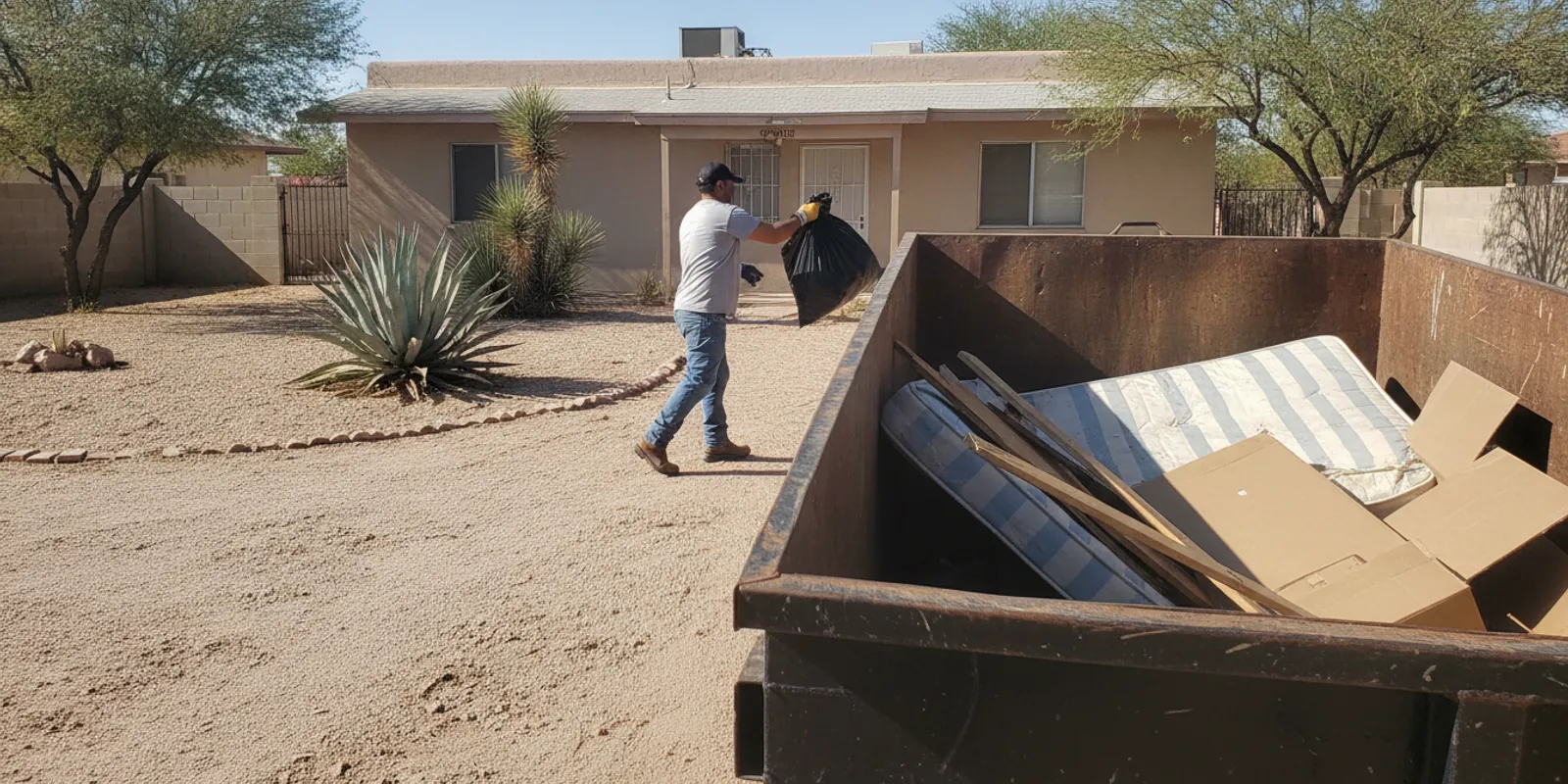Roll-off dumpster dropped for an El Paso renovation
